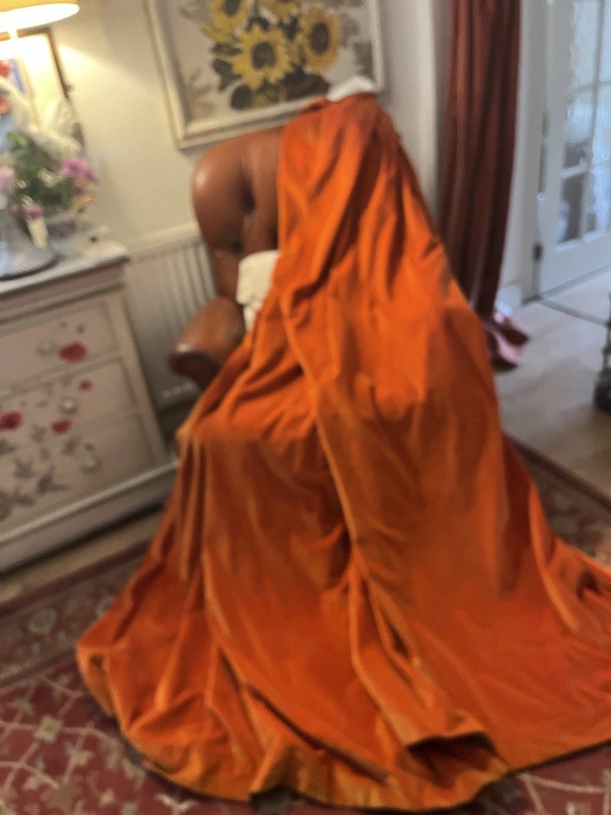 Pair Of Orange Velvet Curtains From Country Hse