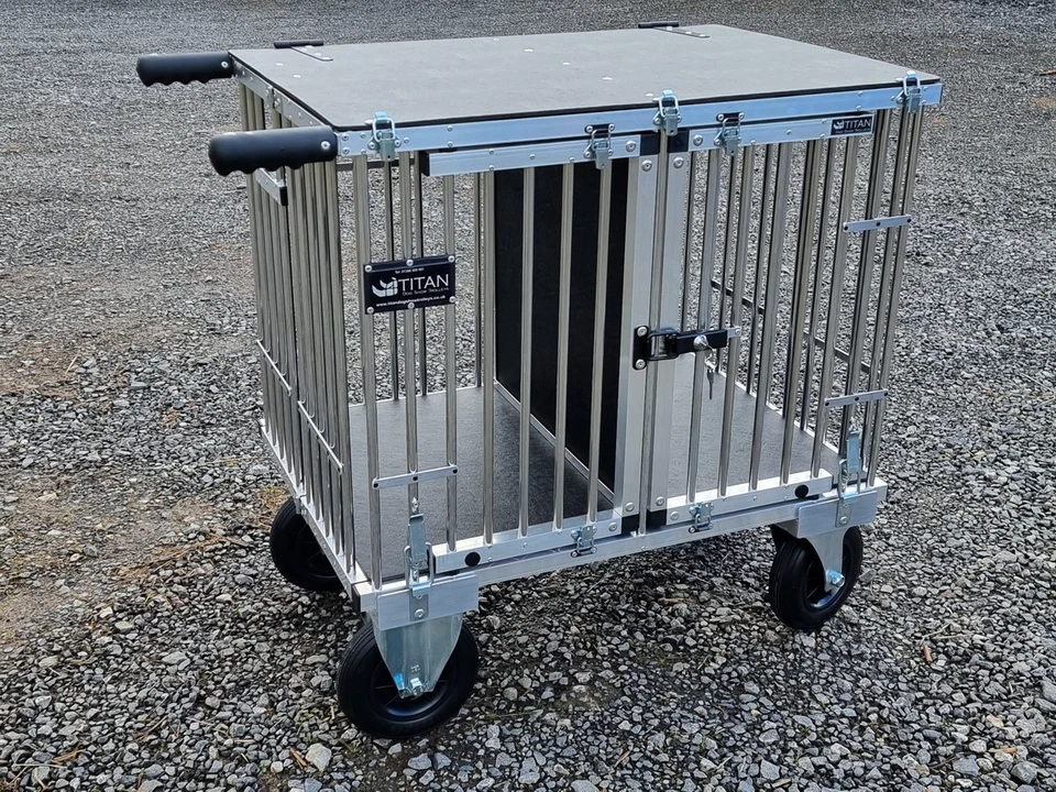Carro de exhibición canina Titan 2 literas PEQUEÑO de aluminio - con ruedas todo terreno de 8" Foto 4 de 4