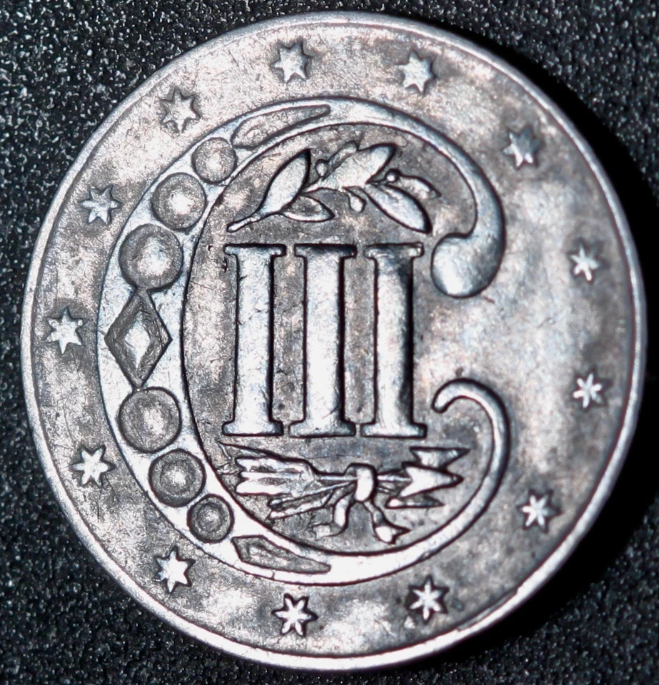 1860 THREE 3 CENT SILVER TRIME - Image 2 of 2