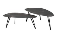 Couchtisch-Set Wohnzimmertisch 2-Teilig Schwarz Metall Sinterstein