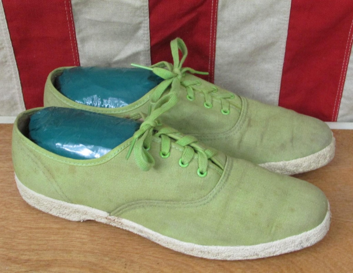Vintage 1960s Sears Coral Reefs Green Canvas Shoes Oxford Sneakers