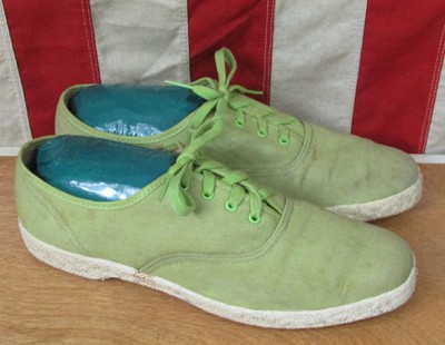 Vintage 1960s Sears Coral Reefs Green Canvas Shoes Oxford Sneakers 