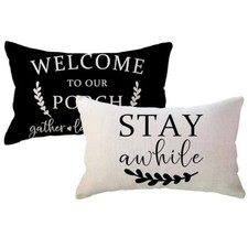 Porch Decor Lumbar Throw Pillow Covers 12x20,2Pack 20" x 12" Pack of 2 Black