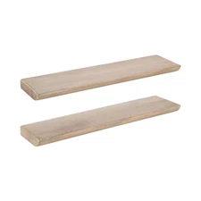 Burena Modern Curved Mango Wood Floating Shelves, Set of 2, 24 x 6, Light Nat...