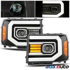 Fit 2007-2013 Gmc Sierra 1500 Polished Black Led Drlsignal Projector Headlights