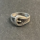 Vtg 925 Sterling Silver Bling Belt Buckle Ring Size 9 Pebbled Diamond Design