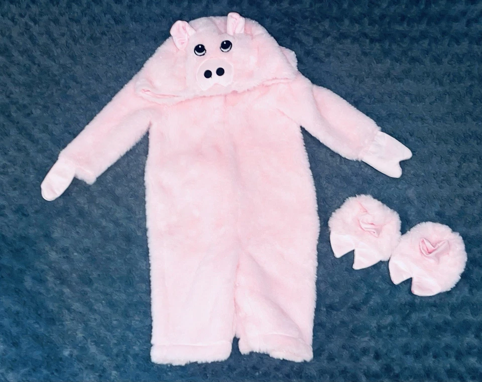 万圣节 完整 毛绒 粉色 婴儿 猪服装 尺寸 12-18 个月 - 全新 — 第 3/4 张图片