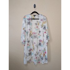 Torrid Floral Clip Dot Duster Kimono White Sheer Open Front Cardigan Size 1/2