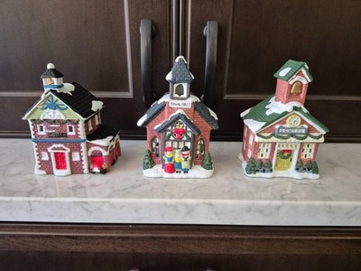 Three Small Vintage Christmas Village Buildings