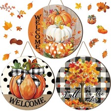 3 Pcs Fall Thanksgiving Decor - Wooden Pumpki...