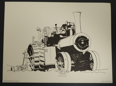 Vintage Steam Traction Engine Plowing Sketch Drawing Print Walt Ursh Urch Jr.