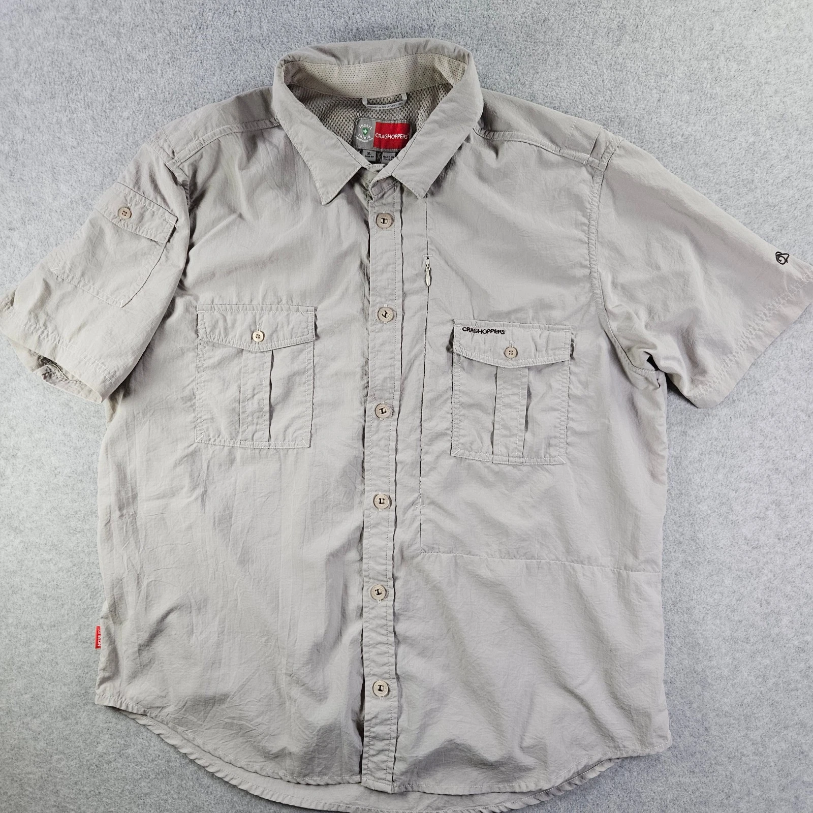 Craghoppers NosiLife Shirt Mens XL Khaki Short Sleeve Hiking Travel Utility