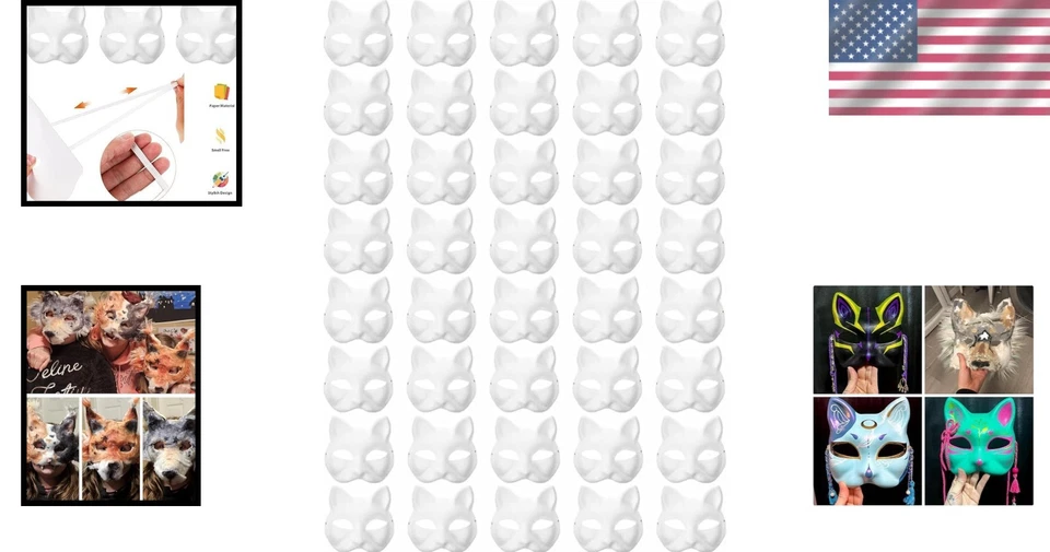 Cómodo conjunto de máscara de gato blanco para eventos creativos de Halloween y mascaradas hágalo usted mismo Foto 2 de 4