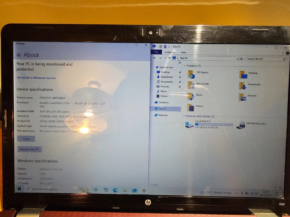 15" HP G62-b50sa Core i3-350M 2.27GHz 4GB 500GB Red Windows 10 Laptop - Image 2 of 4