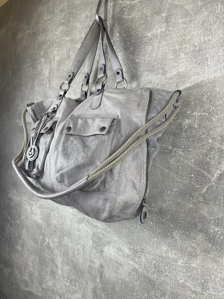 Bolso de Hombro Belstaff Logo Cuero Avant Garde Gris Cuero Hecho en Italia Foto 3 de 4