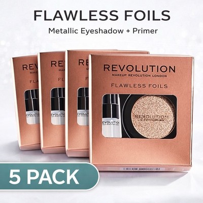 Revolution Makeup Flawless Foils Eye Shadow & Primer Set REBOUND Soft Gold, 5-Pk