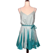 RHODE Women's Size M Eggshell Blue Sleeveless Rope Tie Belt Pleated Mini Dress
