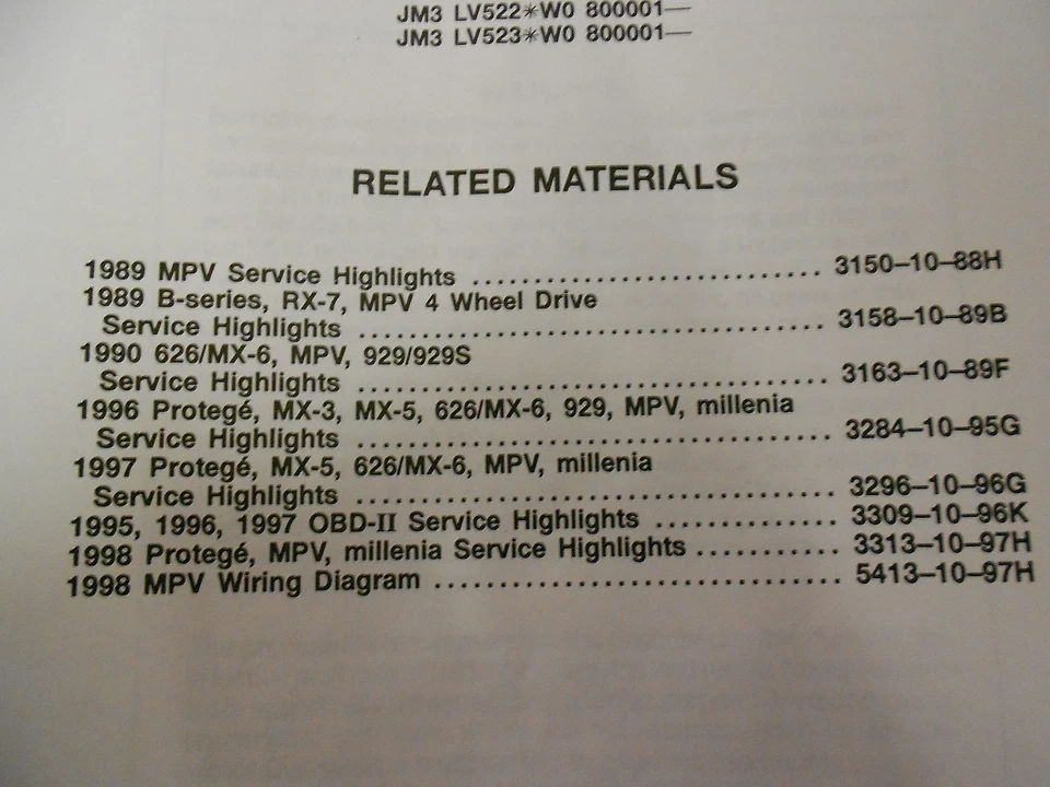 1998 Mazda MPV Furgoneta Servicio Reparación Tienda Manual Juego Fábrica W - Imagen 4 de 4