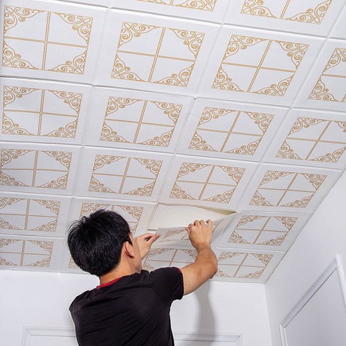 20 Panels 3D Foam Self-adhesive Wallpaper Ceiling Wall Sticker DIY Home Decor