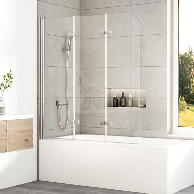 Duschabtrennung Badewannenaufsatz 3teilig Badewanne Faltwand Nano Echtglas 140cm