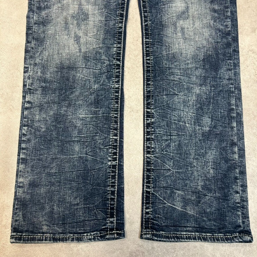 Salvage Denim Jeans Mens 34" Straight Fit Wide Leg Vintage Pants, Washed Blue image 3