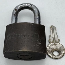 Vintage Hardened Brass Padlock Lock With Key Marked American USA