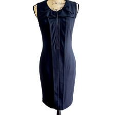 ELIE TAHARI Black Lynn Cocktail Dress SZ 8 Sheath Sleeveless Ruffle Front Zip