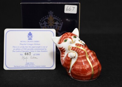 Royal Crown Derby ''Playful Ginger Kitten'' Briefbeschwerer Box & Zertifikat limitierte Auflage 1. Gold
