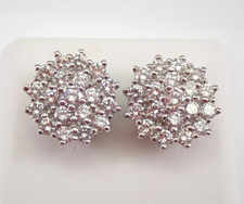 2Ct Round Cut Real Moissanite Cluster Women Stud Earrings 14K White Gold Plated