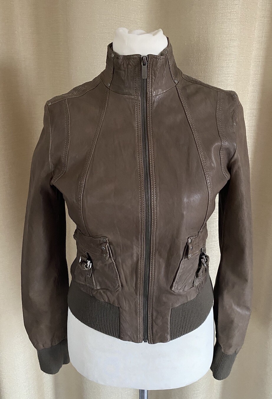 * MEXX echt LEDER Jacke Lederjacke taupe Größe 36 *