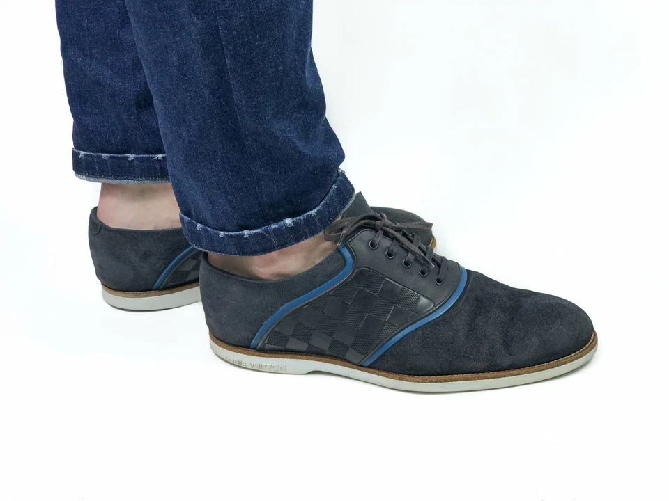 LOUIS VUITTON Mocasines Hombre Gamuza Damier Gris | Talla 6/US 8.5 (26.7 cm/10.5 in) Foto 2 de 4