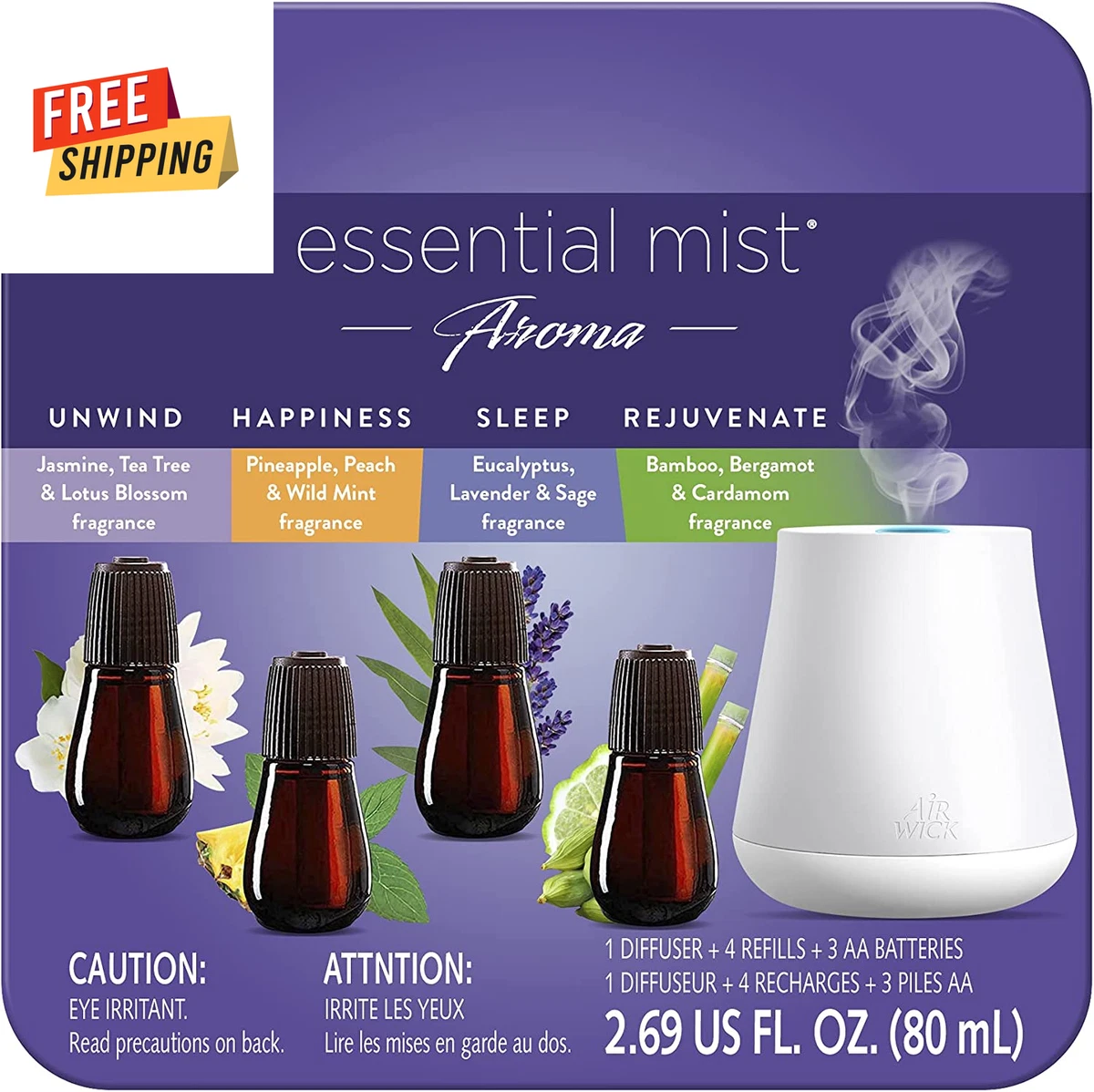 Air Wick Essential Mist Starter Kit (Diffuser + Refill), Happiness,  Essential Oils Diffuser, Air Freshener, Aromatherapy