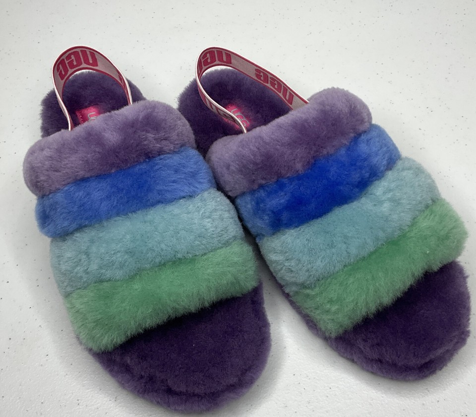 UGG Fluff Yeah Slides Slippers Shoes Sheepskin Purple Sandals 1097169