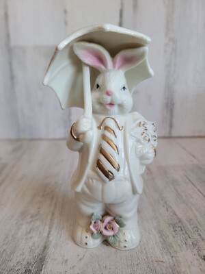Mr rabbit Ceramic white business umbrella figure rose