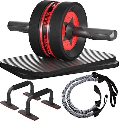 Ab Roller Wheel Kit - Core Strength Training Abdominal Roller Set Push Up Bars