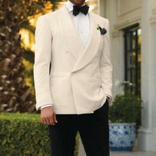 Men Shawl Lapel Wedding Suits Ivory Tuxedos Formal Groom Double-breasted Blazer