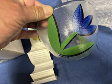 Kosta Boda Tulipa Blue Tulip Bowl Hand Painted Signed des Ulrica Hydman-Vallien