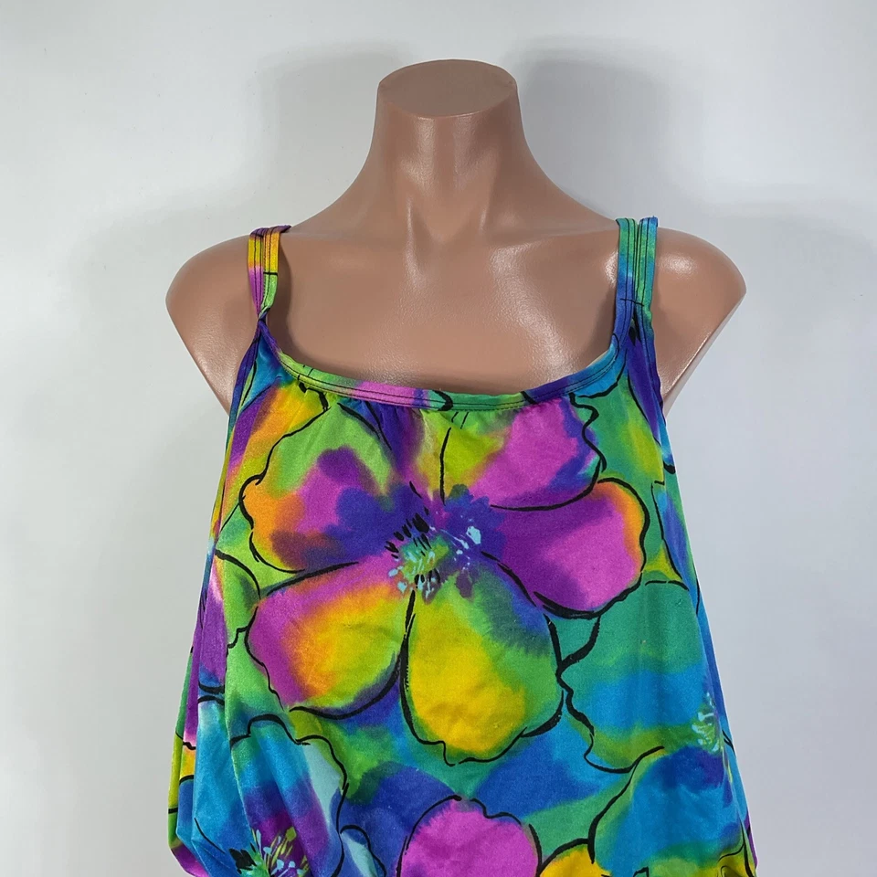 Traje de baño vintage años 80 de una pieza 14 burbujas acanaladas neón floral traje de baño Foto 3 de 4