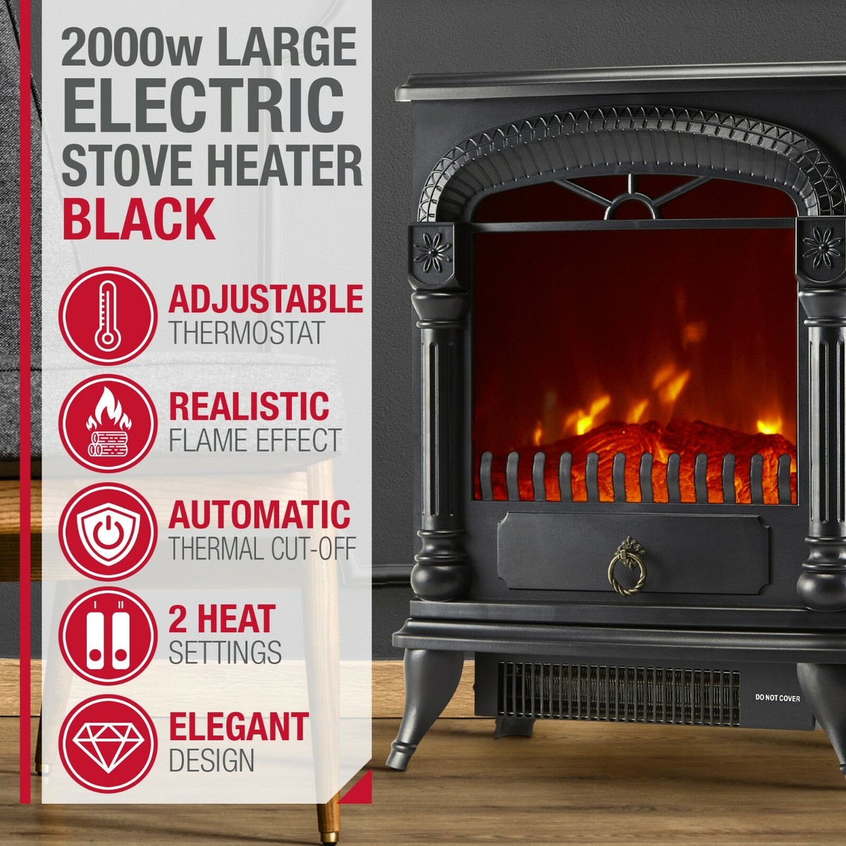 NETTA 2000W Electric Stove Heater Arch Design Fireplace Log Burning Effect  Black 5055592596467 | eBay