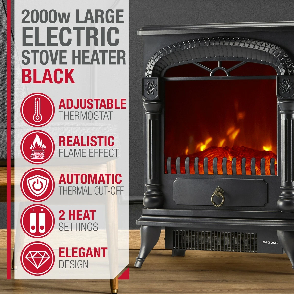 NETTA 2000W Electric Stove Heater Arch Design Fireplace Log Burning Effect  Black 5055592596467 | eBay
