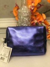 NWT YSL Beaute Lips Embossed Metallic Blue Cosmetic/ Make Up Bag