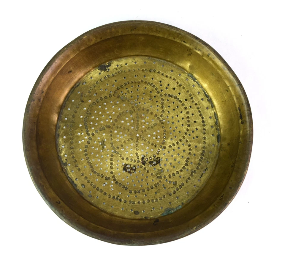 Ottone Indiano Colino Old Kitchen Utilità Grians/Impulsi / Grano Setaccio. - Immagine 3 di 4