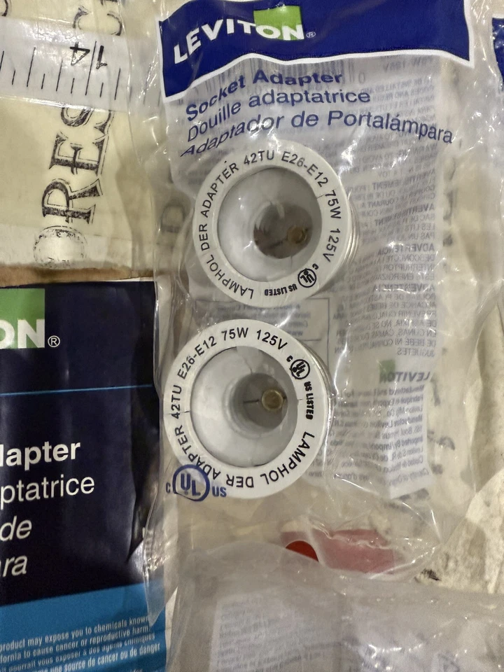4X 2PK Leviton  Socket Adapter Medium E12 (M) To Candelabra E26 (F) 75W 125V - Image 4 of 4