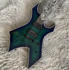 Custom Electric Guitar Warlock Blue Flamed Maple Top H-H Pickups Flame Inlay