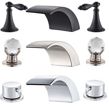 LED Waterfall Bathroom Sink Faucet 2 Handle Vessel Sink Faucets 3 Hole Mixer Tap