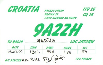 1 x QSL Karte Radio Kroatien 9A2ZH Biograd Na Moru 2004   T048