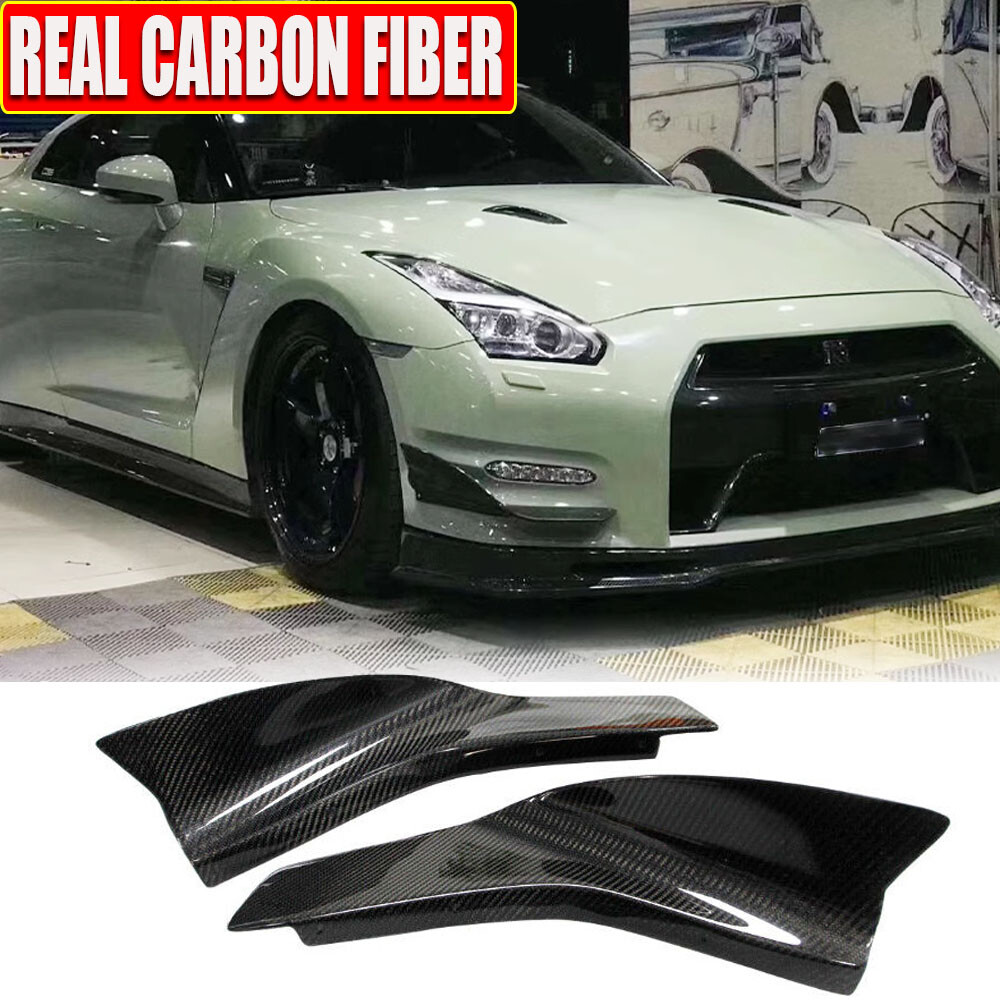 REAL CARBON Front Bumper Splitter Canard Fins Spoiler For Nissan