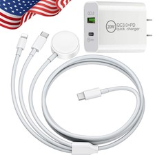 20W Fast Wall Charger 3 IN 1 Charging Cable For iWatch S10/9/8/7/6/5 iPhone 5 17