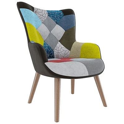 ARREDITALY Poltrona tessuto patchwork sedia imbottita design moderno braccioli gambe legno