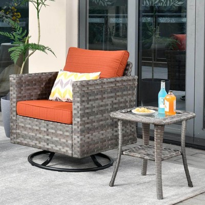 HOOOWOOO Rocking Outdoor Lounge Chair W/a Side Table and Orange Red Cushions